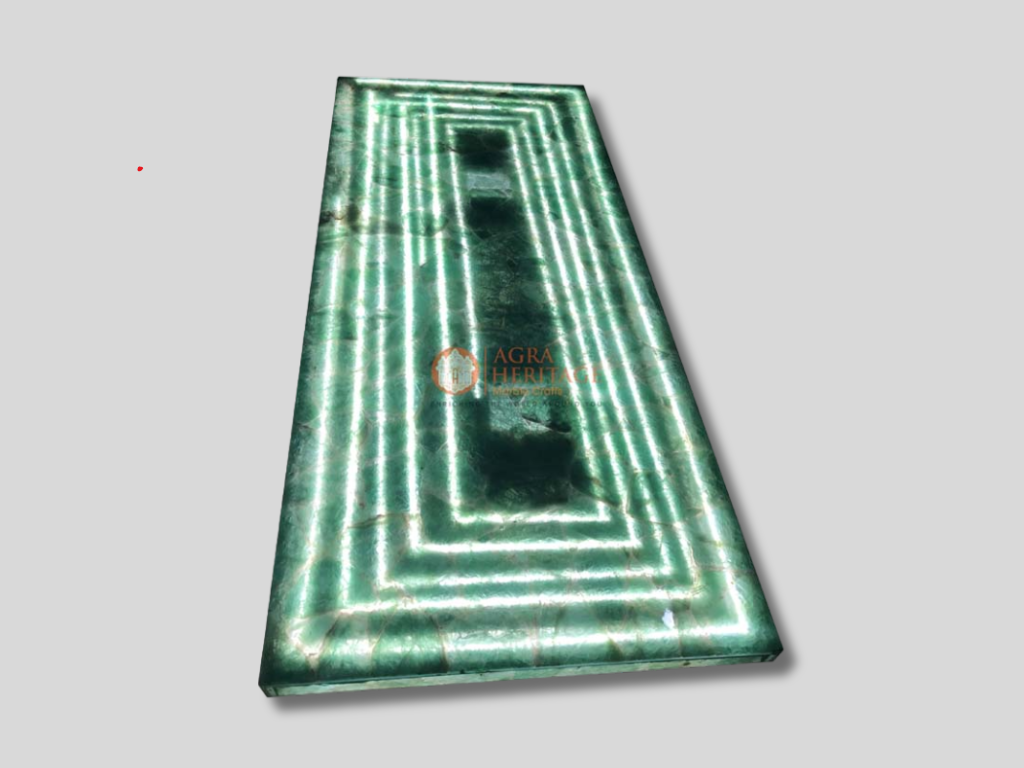 Green Fluorite Dining Table Top With Stand LED Lights